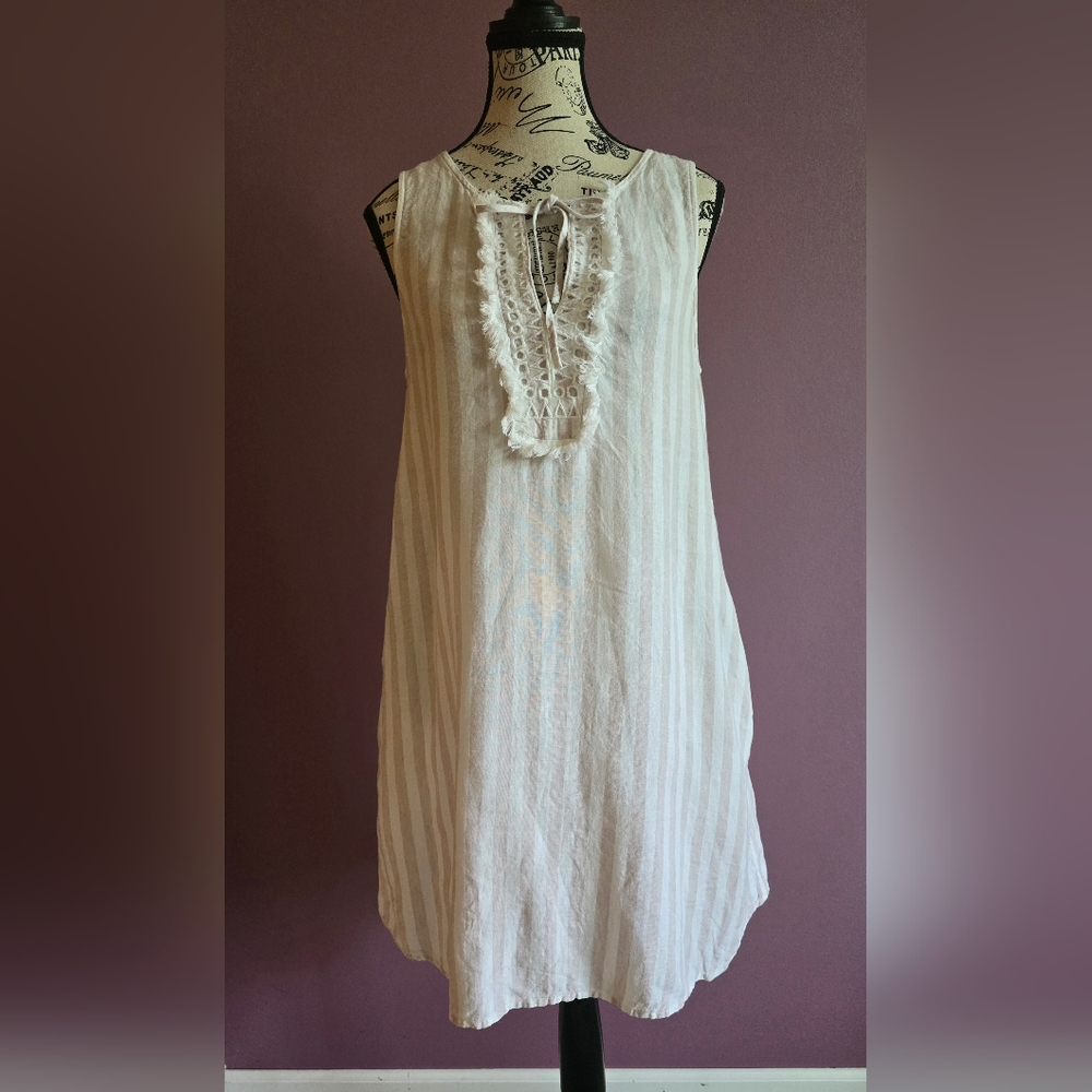 St.Tropez 100% LINEN sleeveless mini  sundress beachy lightweight